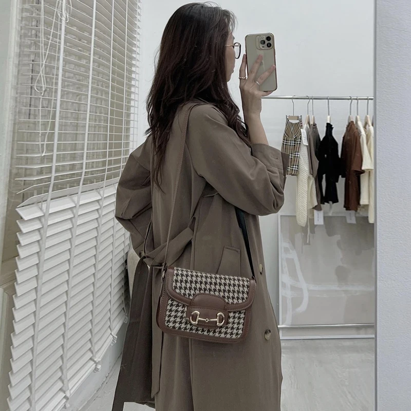 

Chic Vintage Autumn Long Waist-Cinching Double-Breasted Suit Collar Windbreaker Coat for Women Medium-Length Outerwear