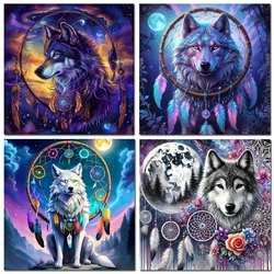 Full Square Round Diamond Painting Cross Stitch Wolf Diamond Mosaic Animal Dream Catcher Embroidery Rhinestones Home Decor