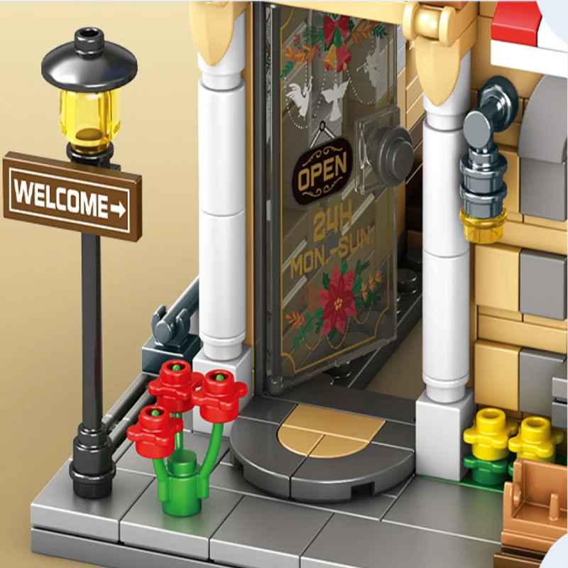 فندق اللبنات نزل اللبنات المعمارية لعبة بنات سلسلة المدينة التجمع مصغرة لغز نموذج الأولاد لعبة أطفال