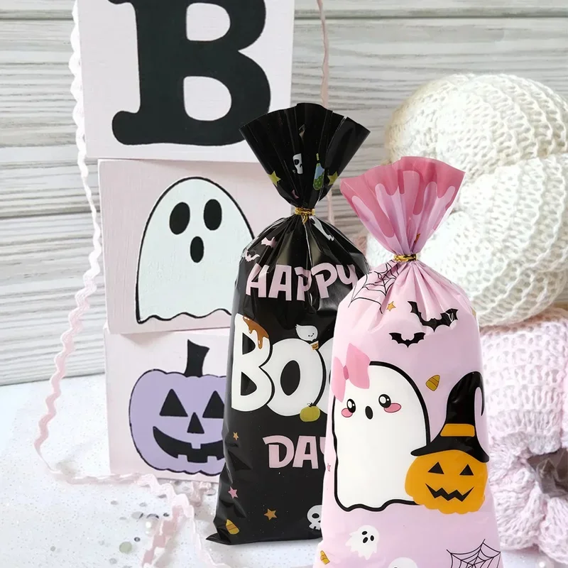 25/50/100 Stück Halloween-Süßigkeitenbeutel, Rosa-Schwarze Little Boo Geschenktüten für Happy Boo Day Halloween-Party-Gastgeschenke – Detail 4