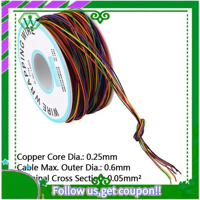 Reliable-Tin Plated Copper Wire,8-Wire Colored Insulation Test Cable P/N B-30-1000 250M 30AWG Tinned Copper Solid Cable