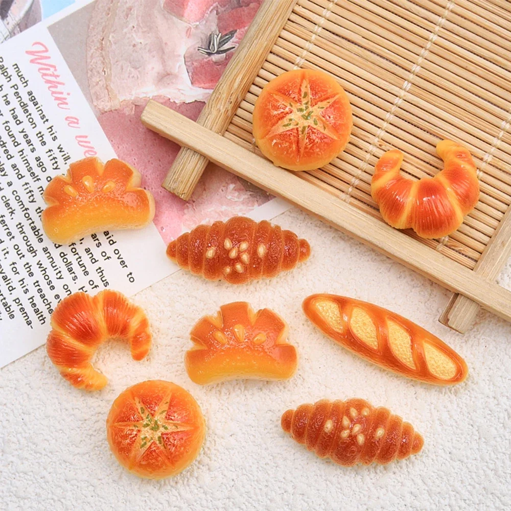 10PCS Shiny Baked Croissant Series Resin Flatback Cabochons For Hairpin Scrapbooking DIY Jewelry Craft Decoration Accessories