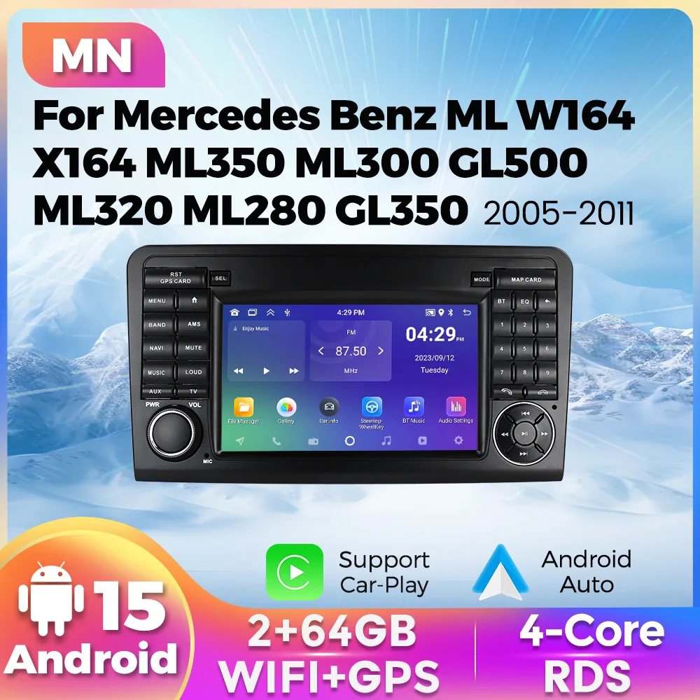 Android 15 Autoradio für Mercedes Benz ML GL W164 ML350 ML500 GL320 X164 ML280 GL350 GL450 2005-2011 Carplay Stereo Multimedia