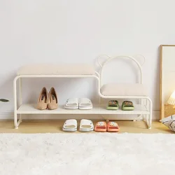 Creative White Bear Changing Shoes Bench with Shoe Rack Storage Ottoman Hallway Entrance Stool Living Room Corridor Furniture