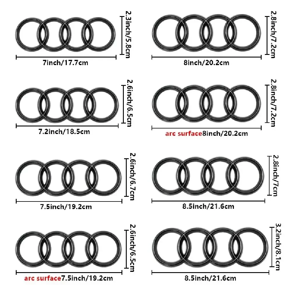 

For Audi A3 A4 A5 A6 A7 Q2 Q3 Q5 Q8 TT Sline 4 Ring ABS Car Hood Front Bonnet Grill Rear Trunk Emblem Logo Badge Sticker Decal
