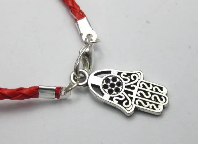 20 Mixed Kabbalah Hamsa Hand Charms Red Leatheroid Braided String Bracelets