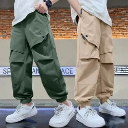 Boys Cargo Pants Kids Solid Pant with Pocket Teenagers Trousers 2024 Spring Autumn 4 To 14 Yrs Children's Clothing Casual