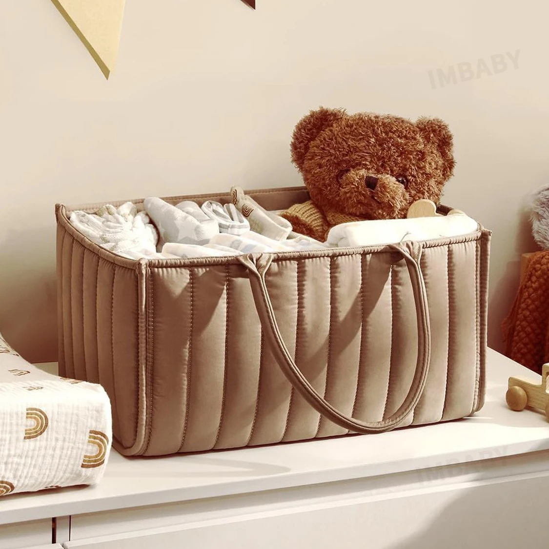 

IMBABY Baby Multifunctional Diaper Storage Bag Large Capacity Storage Baby Products Mommy Bag Children's Product Storage Basket