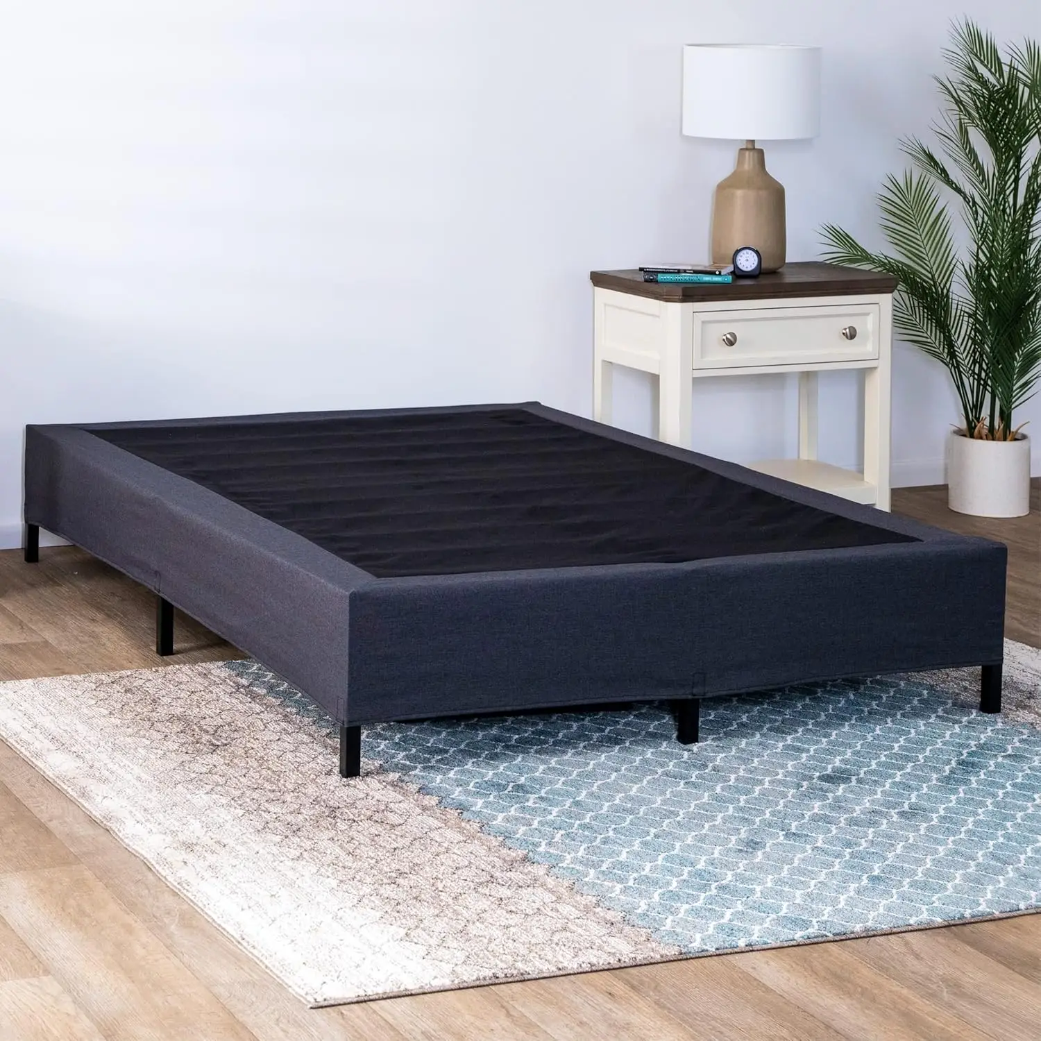 Ghostbed Mattress Foundation & Box Spring In One - Metal Platform Bed Frame With Steel Slat Support, Fabric Cover & Headboard