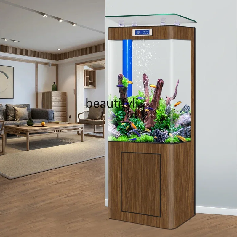 D80 خزان أسماك منحني متكامل جديد لغرفة المعيشة مرشح سفلي صندوق مياه كسول زجاجي بيئي #4