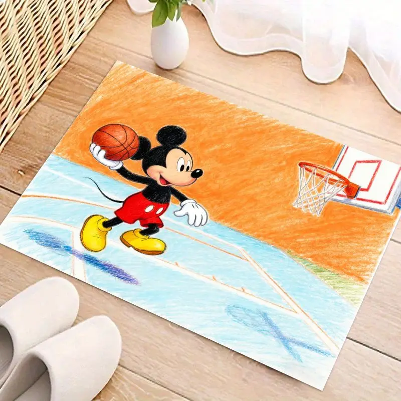 1PC Disney Mickey Mouse Basketball Cartoon Floor Mat, Cute Non-Slip Area Rug for Kids Room Decor, Living Room Bedroom Children P