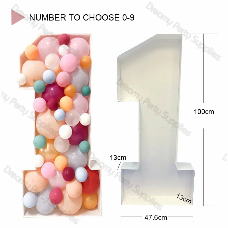 100cm Large Number Balloon Filling Box Frame Stand Kids Adult Birthday Party Anniversary Wedding Baby Shower Decoration Supplies