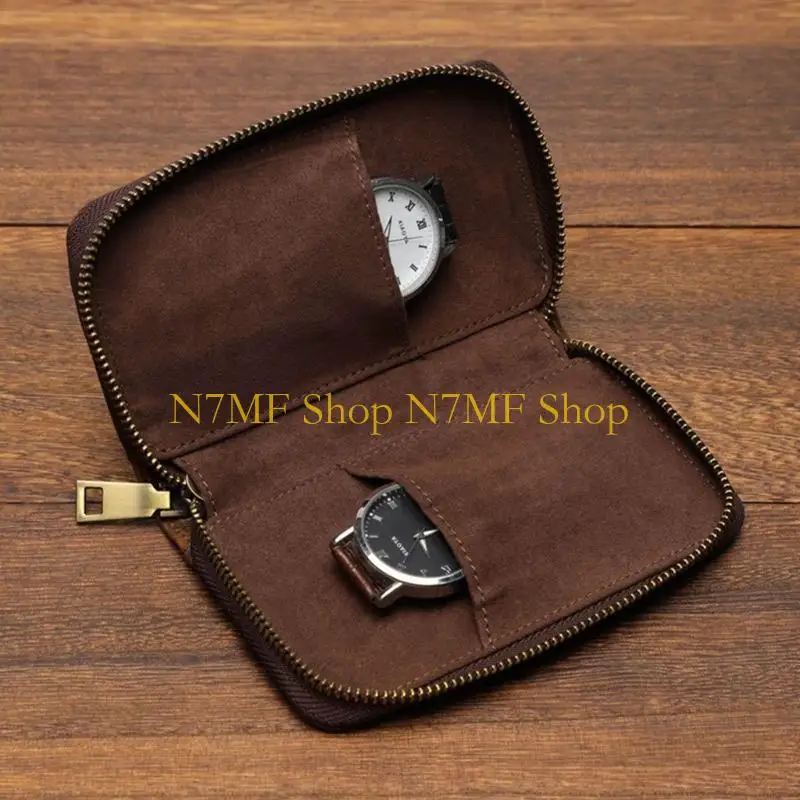 

N7MF Portable Horse Leather Two Slot Watch Storage Bag Watch Travel Case for Men and Women Unisex Ornament