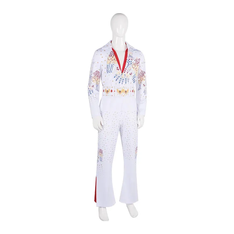 فيلم بريسلي الماس روك المغني تأثيري الكبار الأطفال الأبيض المطبوعة بذلة الدعاوى هالوين زي jk؛ 6