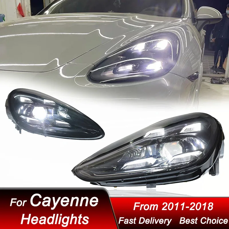 

Автомобильные фары для Porsche Cayenne 958 2011-2018, синий стартовый стиль, Полный стандарт, автомобильная фара в сборе, комплект аксессуаров для объектива проектора