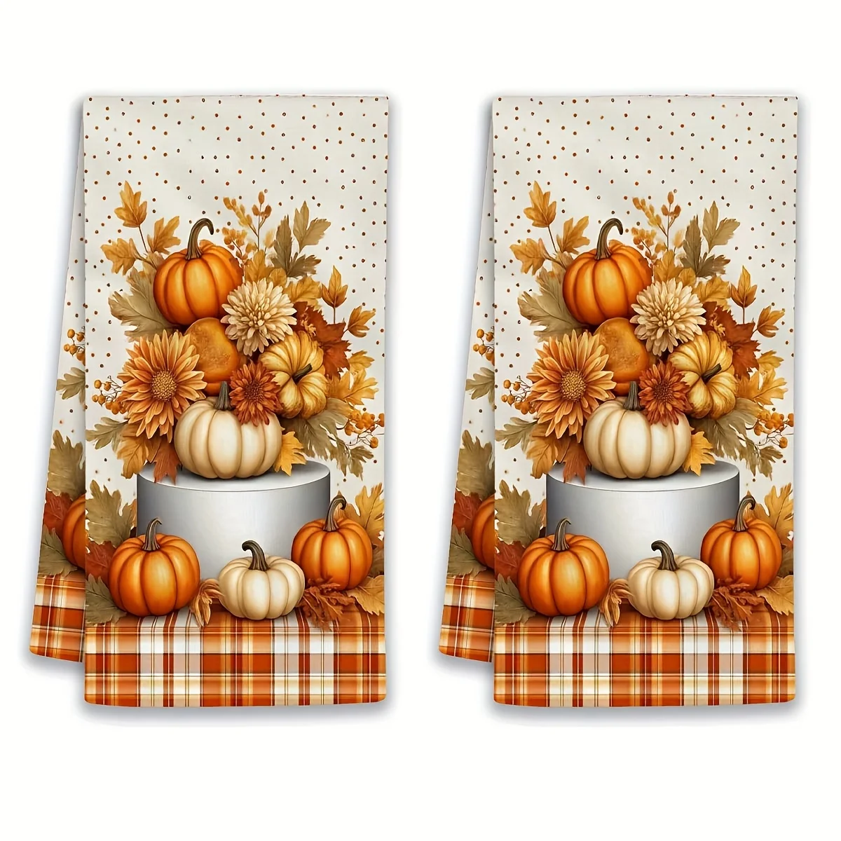 2Pcs Fall Pumpkin Maple Leaf Kitchen Towels Absorbent Cleaning Cloth Winter Home Goods Thanksgiving Christmas Gift
