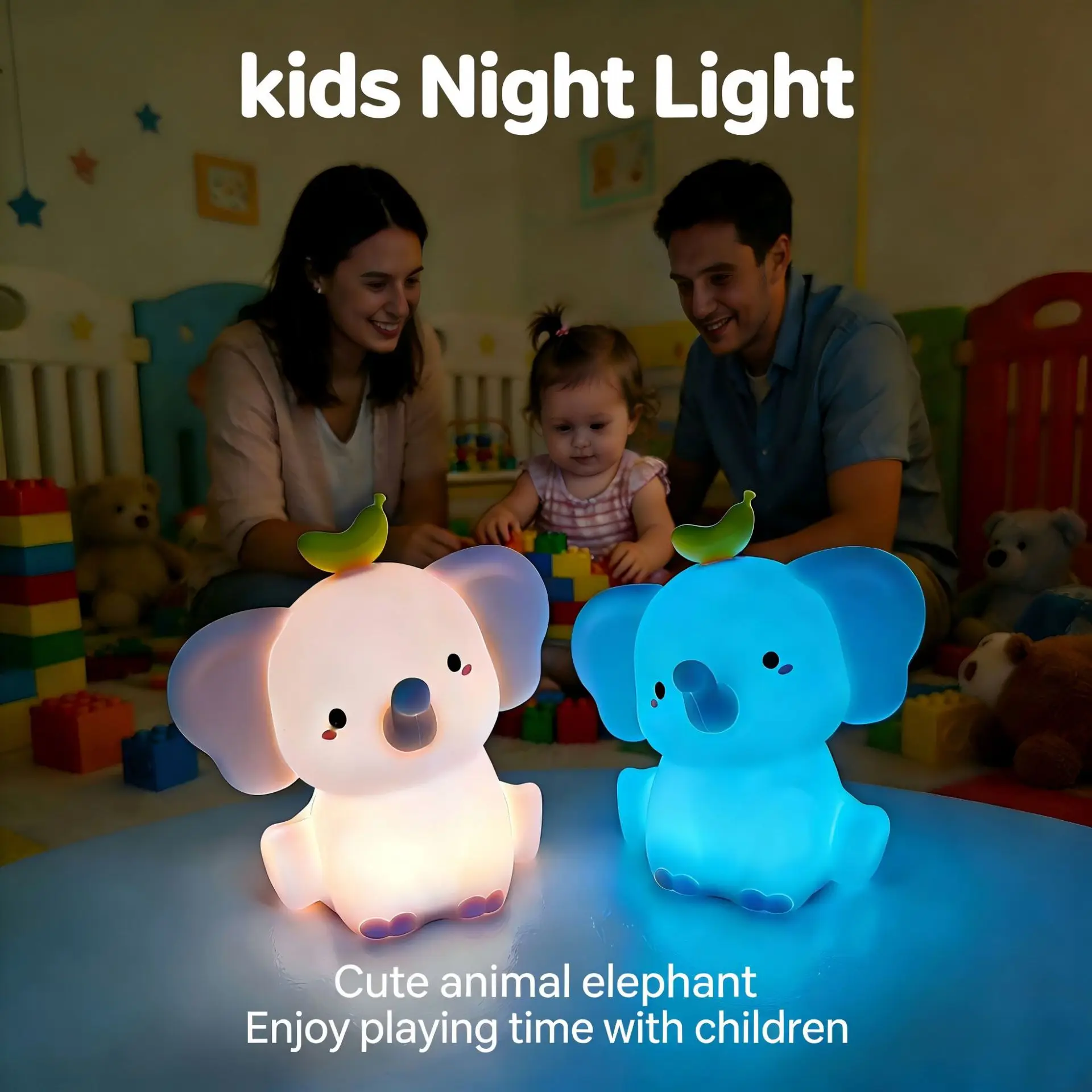 

C5 Cute Elephant Sleeping Night Light Rechargeable Dimmable Squishy Novelty Nursery Animal Nightlights For Desk Christmas Decor