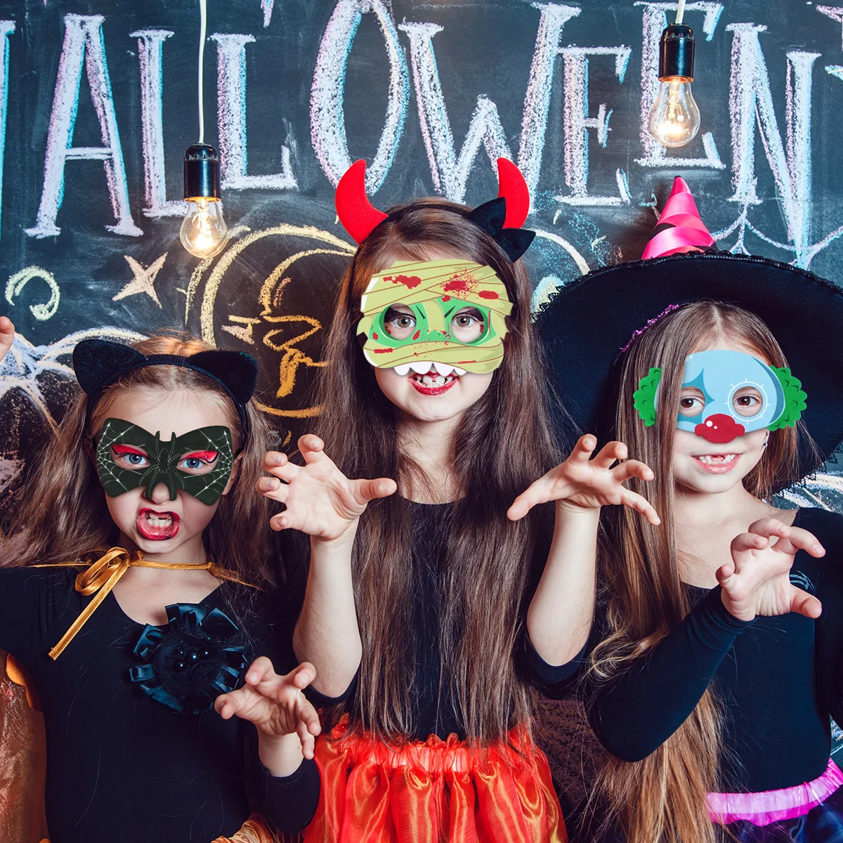 12 pezzi maschere cosplay di Halloween regolabili per bambini festa in maschera decorazioni per costumi divertenti maschera divertente maschera in maschera