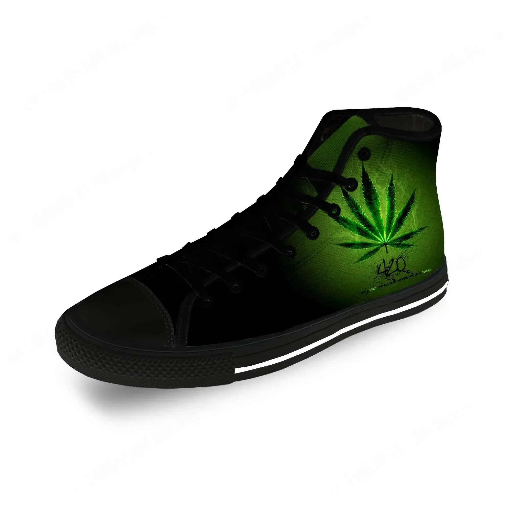 Smoking 3D Weed Anime Funny Cool Casual Cloth Fashion 3D Print High Top Canvas Shoes Men Women Lightweight Breathable Sneakers