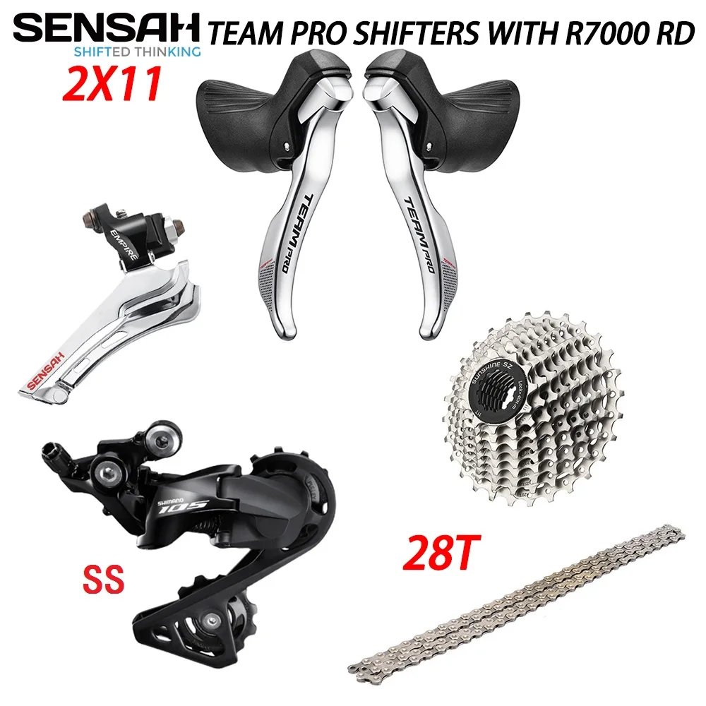 SENSAN 2X11S TEAM PRO Shifter+front Derailleur+R7000 Rear Derailleur+28T/32T Cassette+11s Chain