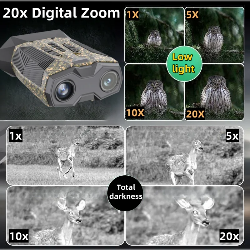 4K Night Vision Binoculars Infrared 4000mAH Rechargeable 20X Digital Zoom 300m Full Darkness Goggles for Hunting Surveillance