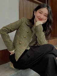 Vintage French Buttons Tweed Jacket Women Spring Autumn Coat Cropped Jacket Short Tops Long Sleeve Design Clothing Trends New
