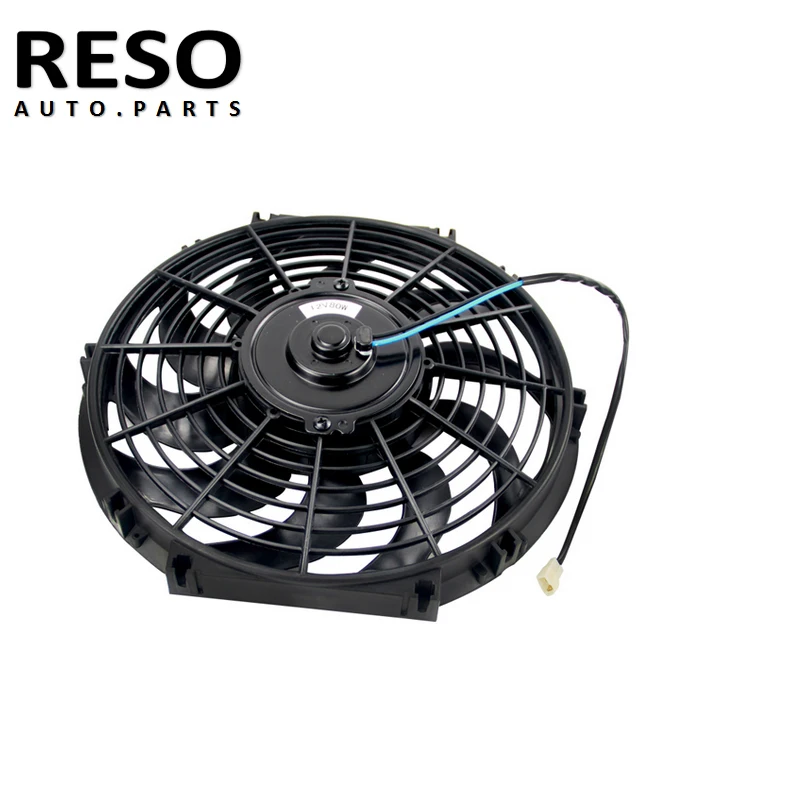 RESO   Black 10 12 14 Inch 12V 80W Electric Universal Auto Cooling Radiator Fan Mounting Kit with Slim Reversible Blade Fan