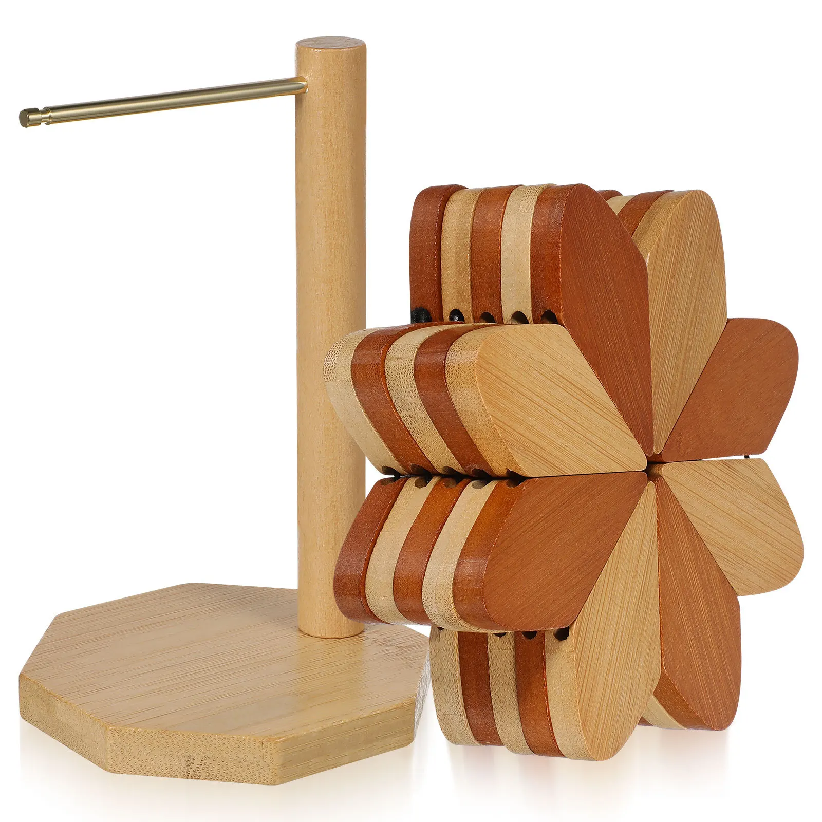 

1 Set Windmill Shape Tree Trivet Heat Resistant Pads Expandable Hot Pan Holder For Kitchen Counter Dining Table Protector Bamboo