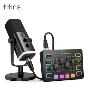RGBオーディオミキサーを備えたFifine All-in-One Podcastキット、PCゲームレコーディング-Ampligame KS5用ダイナミックマイクを備えたストリーミングスタジオセット 10ベストセールスミキサーマイク-10