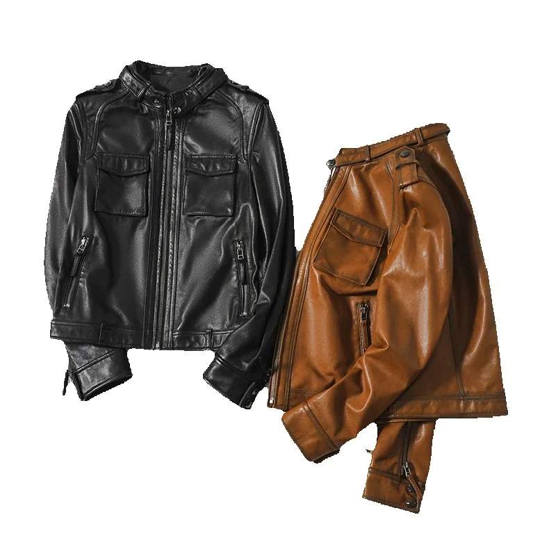 New Snowflake Style Sheepskin Slim Fit Motorcycle Leather Clothes Short Sheepskin Jackets