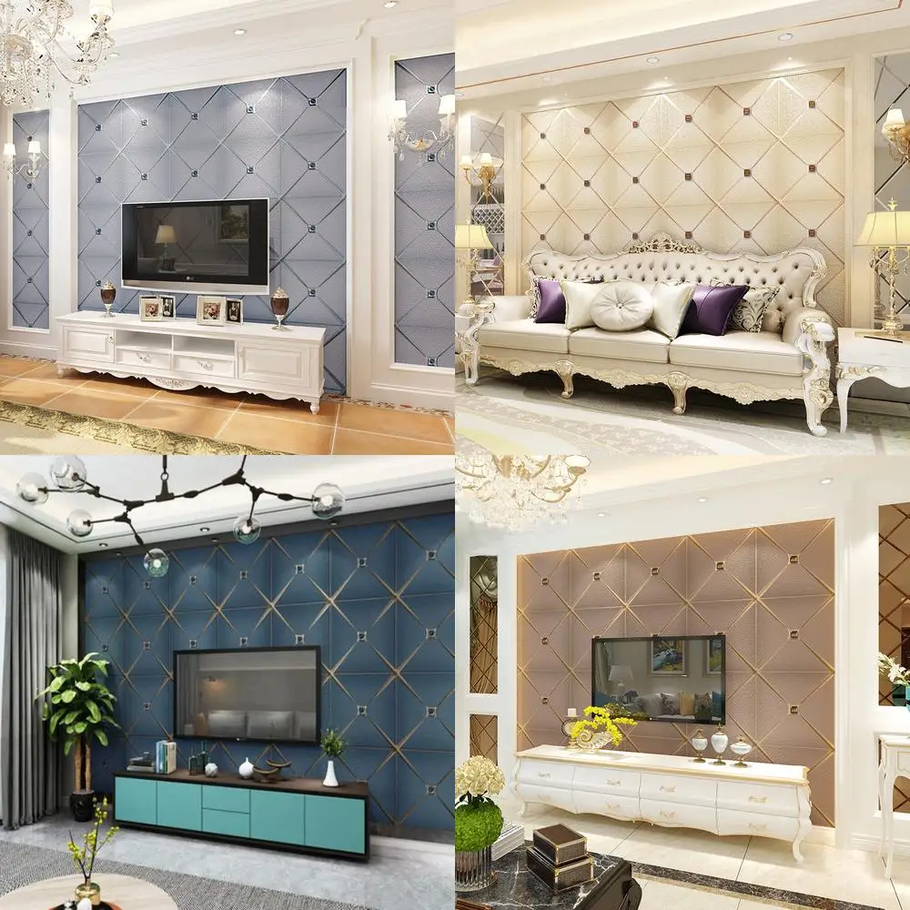 Luxury European Style Rhinestone Diamond Quilted Suede Wallpaper 3D Living Room TV Background Wall Movie Wall with Rhinestones