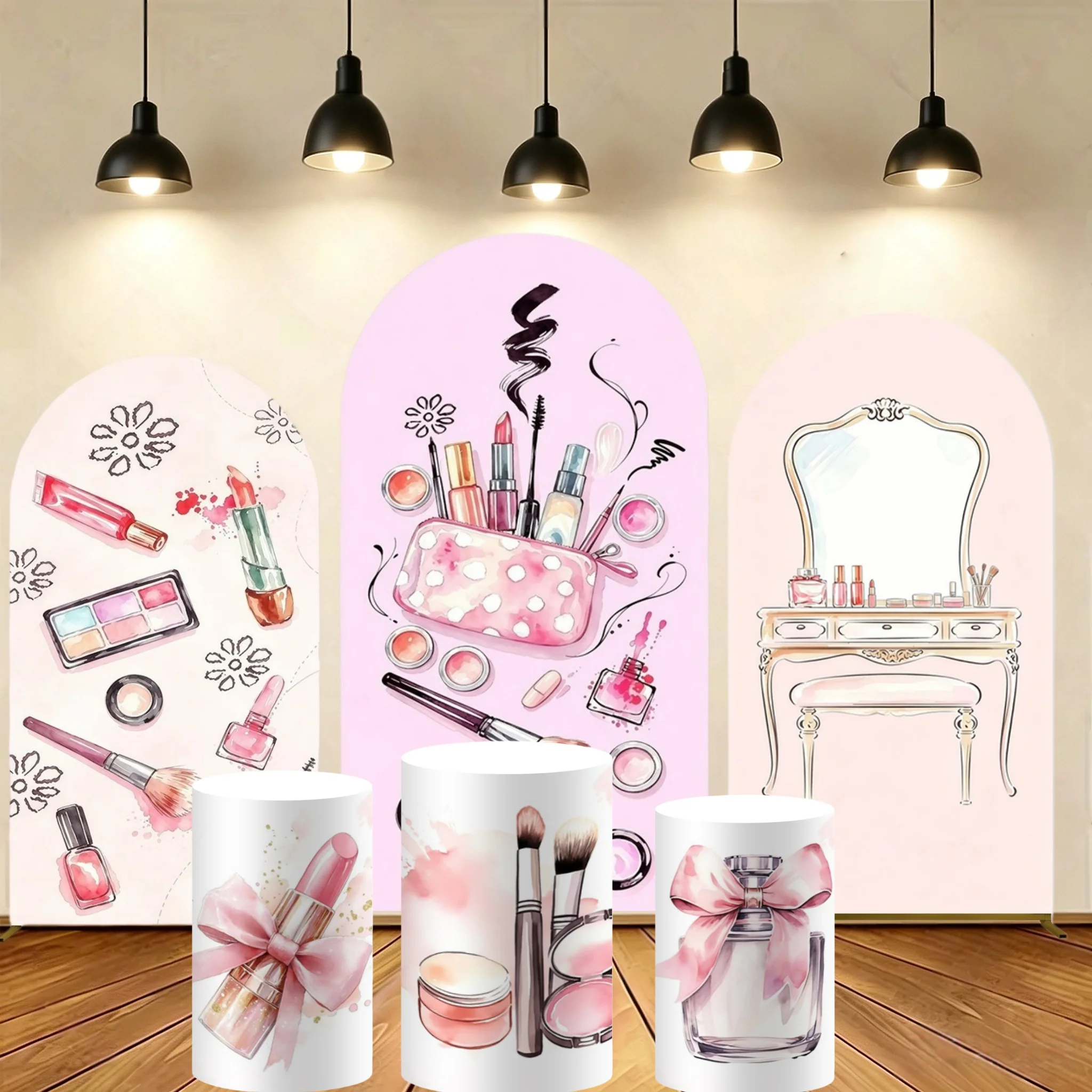 Beauty Makeup Girl Photo - Pink Beauty Makeup Arch Backdrop Cover
