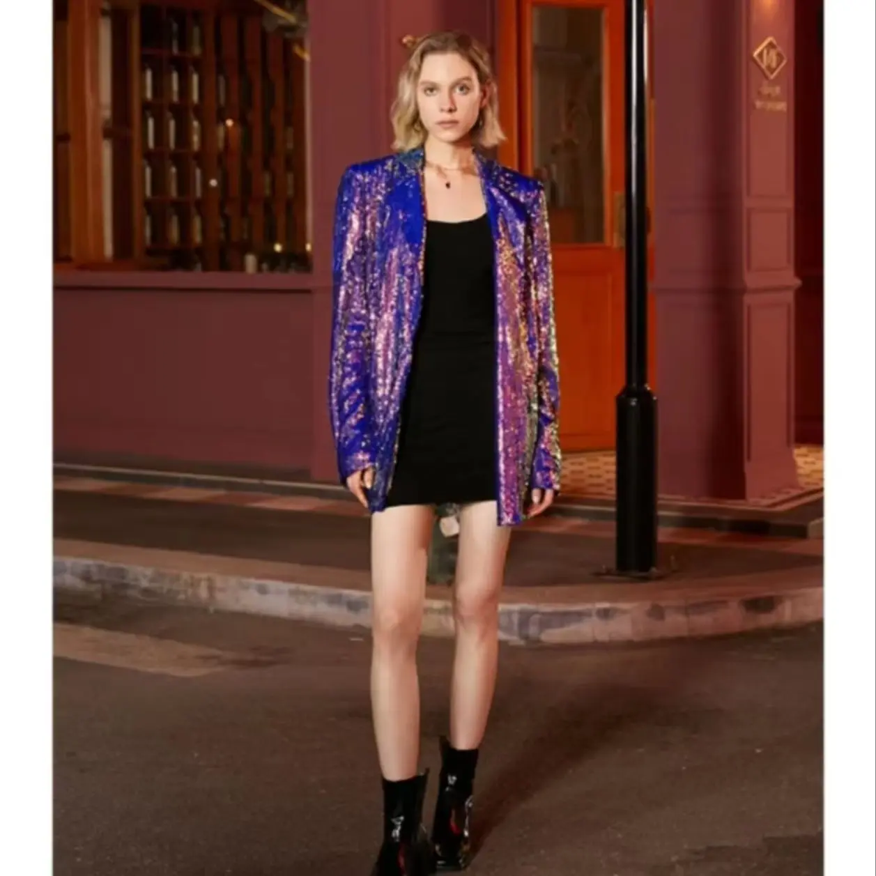 Spring And Autumn Cool Colorful Heavy Industry Glitter Ins Style One Grain Button Suit Collar Women's Long Sleeve Suit Coat
