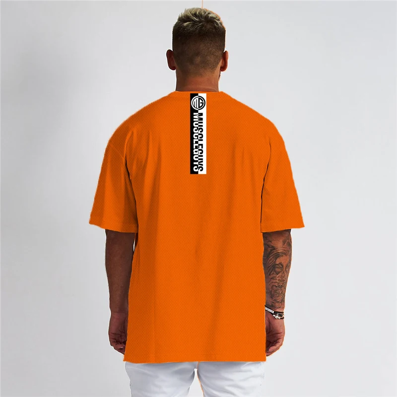 Summer Men New Quick-drying Mesh  Muscleguys  Gym Workout weightlifting Sports Oversized Fitness Short Sleeve Breathable T-shirt
