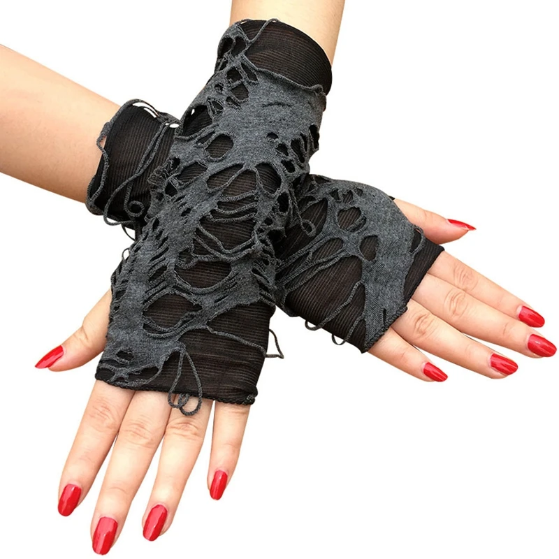 Unisex Gothic Black Gloves Fingerless Long Glove For Women Men Sexy Festival Gloves Mittens Clubwear Dance Cosplay Accessories