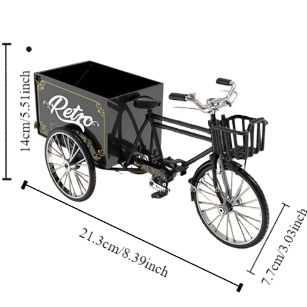 Vintage klassieke simulatie driewieler speelgoed metalen gegoten driewielige legering driewielige fiets kan legeringsmodel zwaaien