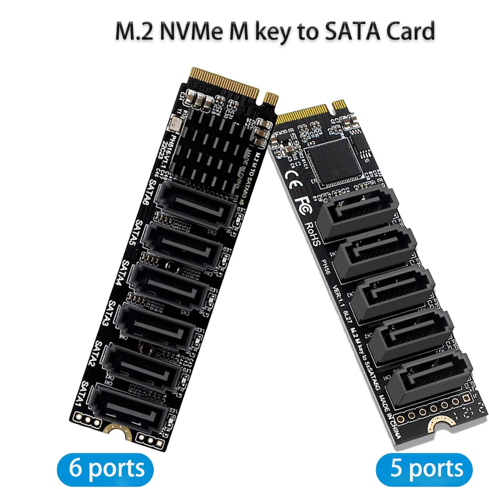 

M.2 NVME PCI-E PCIE X4 X8 X16 To 6 Ports 5 Ports 3.0 SATA Adapter Card Riser SATAIII 6Gbps Chassis Server PC Expansion Card