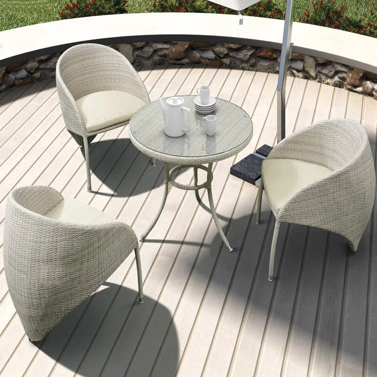 Custom-made outdoor rattan chair three-piece set of rattan table and chair leisure villa furniture with umbrella chair