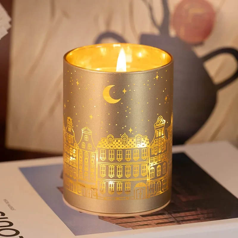 Flameless Candles Romantic City Patterns Cups Candles Home Decoration Holiday Gifts Bedroom Decor