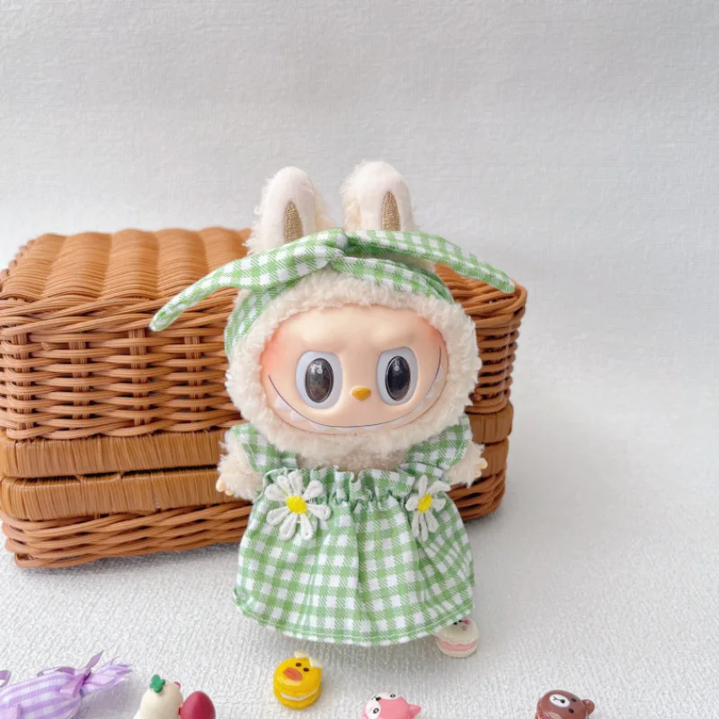 

Clothes For 15/17cm 1st 2nd 3rd Gen Labubu Rural Style Outfit Set With Daisy Headband Lemon Yellow And Grass Green Dresses