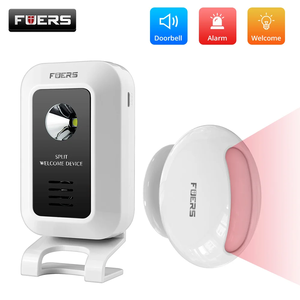 FUERS M7 Welcome Motion Sensor Security Alarm 32 Songs DoorBell Chime Wireless Smart Home LED Night Light Door Window Store Shop