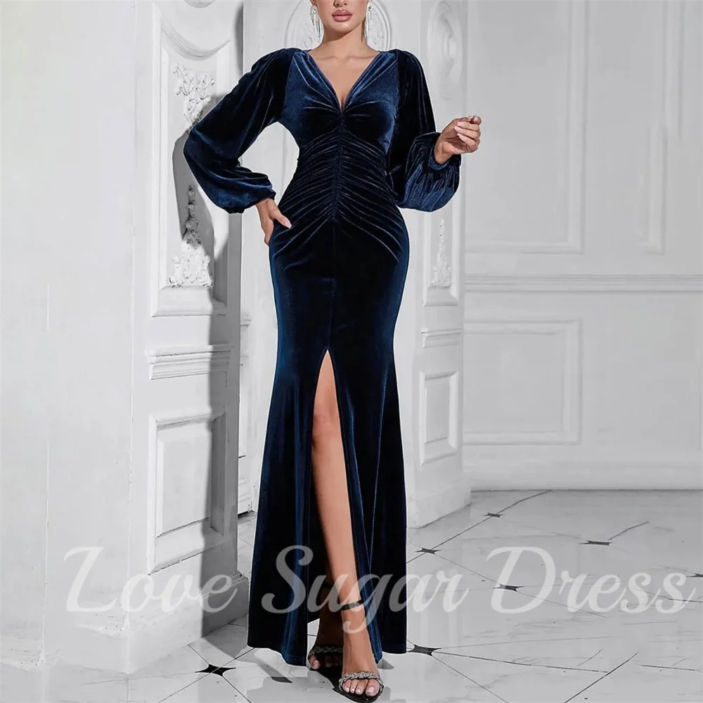 

Elegant Velvet Mother of the Bride Dresses V Neck Prom Dresses For Women Mermaid Slit Formal Party Gowns robes de soirée