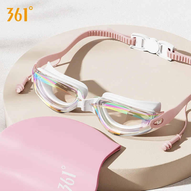 361Men Women Professional Anti-fog Silicone Swim Goggles With Earplugs Adjustable WaterProof Beach Glasses Cap Bathing EyeWear