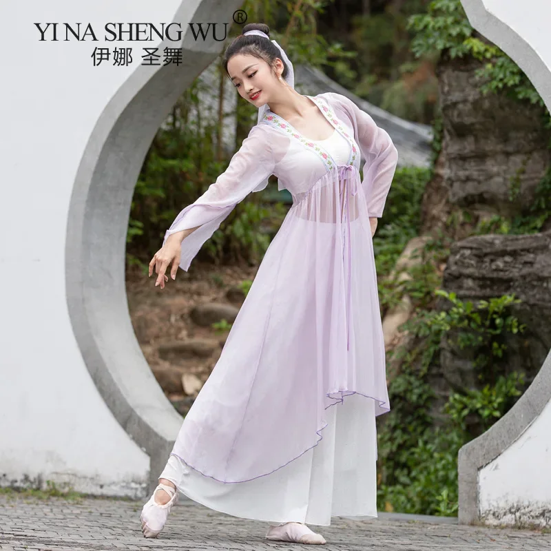 

Классический танцевальный костюм, женское элегантное платье для выступлений, шифоновый халат с длинными рукавами, женское тренировочное платье, наряд для сценического шоу