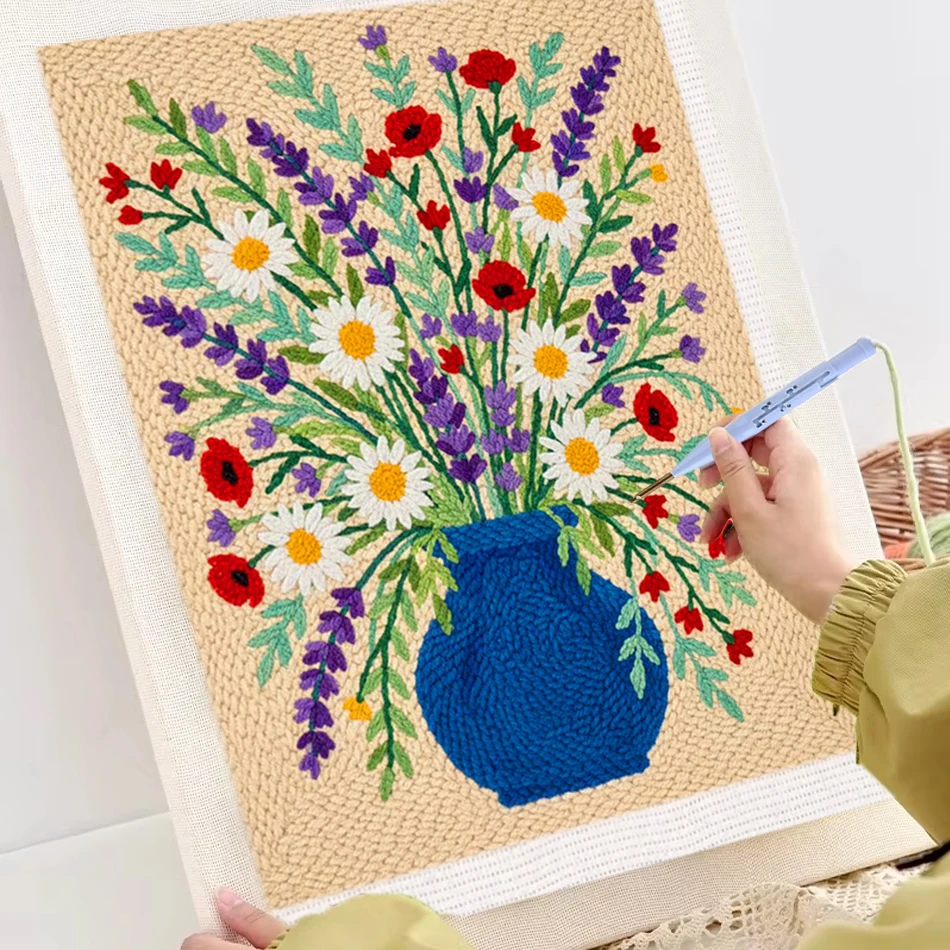 

Набор для вышивания в технике панч-нидл для взрослых и детей: букет цветов, сделай сам, с рамкой, для домашнего декора