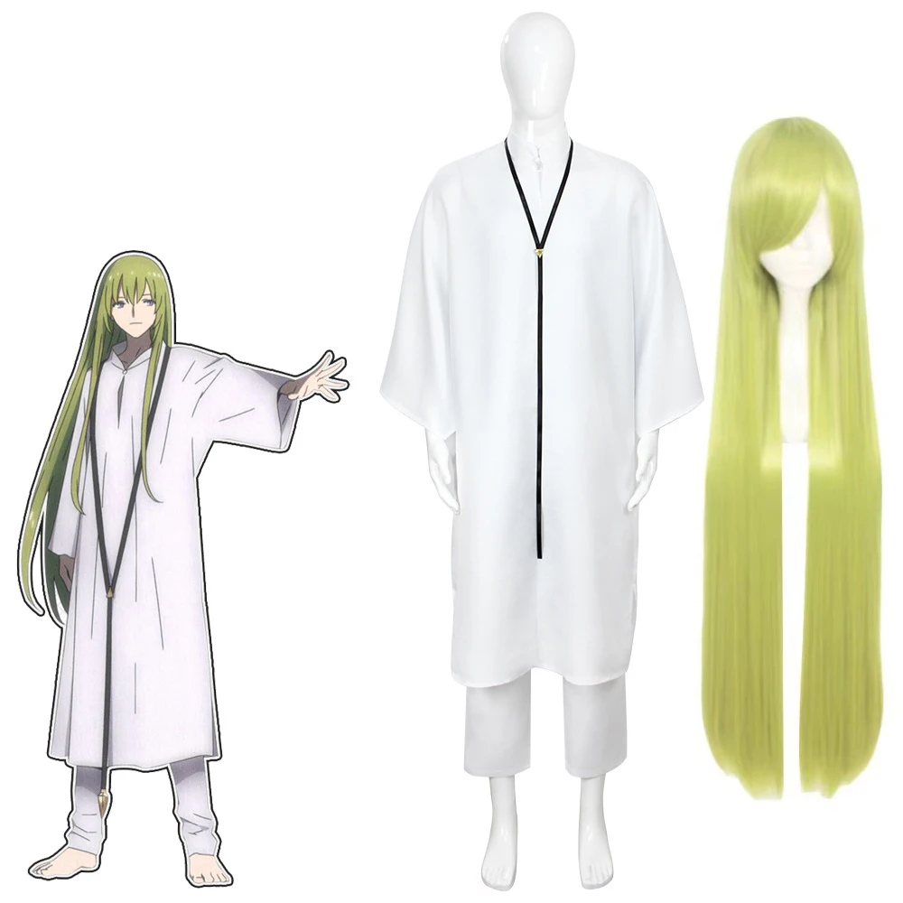 Anime Fate Grand Order Enkidu Kimono Cosplay Costume White Robe Green Wig Halloween Party Set Strange Fake Whispers of Dawn