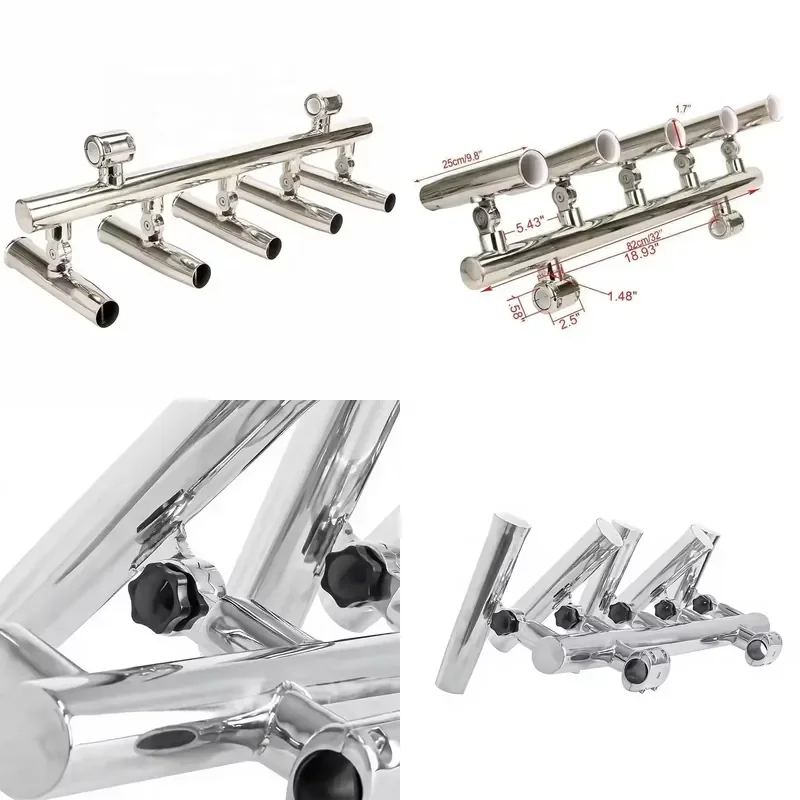 5 adjustable angle fishing rod holders, fishing console, boat, yacht, marine hardware, stainless steel