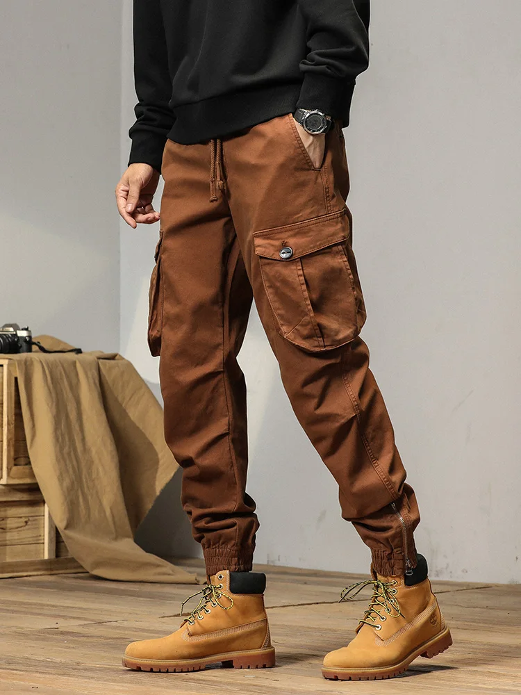 Spring Summer Zip Leg Solid Cargo Pants Men Streetwear Multi-Pockets Joggers Slim Fit Work Pant Casual Cotton Tactical Trousers