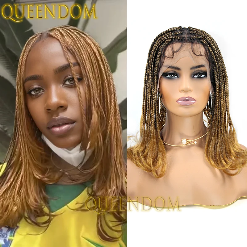 12 '' Micro Box Braid Synthetic Wig Full Lace Ombre Blonde Dreadlock Cornrow Braids Wig Knotless Crochet French Curl Braided Wig