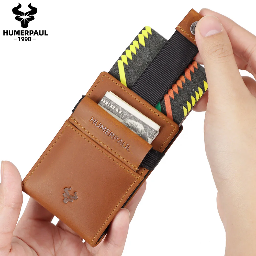 HUMERPAUL Slim RFID Card Holder Wallet for Men Genuine Leather Ultra-thin Money Purse Portable Business ID Banknote Bags